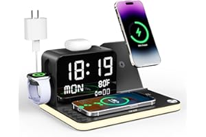 acer 7-in-1 Wireless Charging Station: Charger Stand for Multiple Devices for Apple - iPhone 16 15 14 13 12 Pro Max Apple Watch Airpods, Wireless Charger iPhone Charging Station with Bluetooth TimeSyn