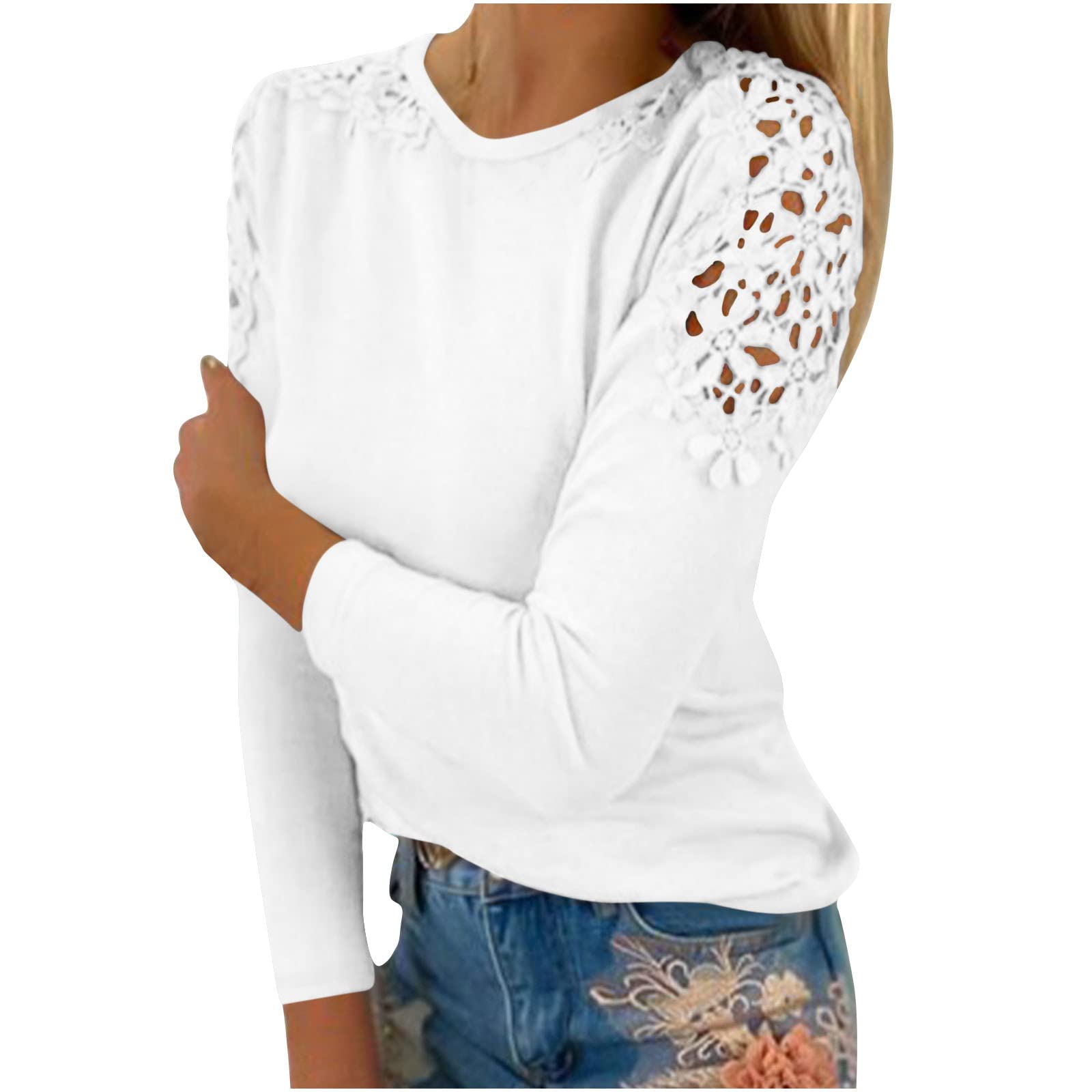 Women's Plus Size Long Sleeve Shirts Lace Hollow