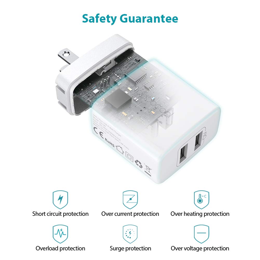 USB Wall Charger, dodocool 2-Port 4.8A Charger Adapter with Quick Charge 3.0 and Charge Protection, Foldable Plug Compatible for iPhone, Samsung, Huawei, Kindle, MP3, Speaker and More(Upgrade Model)