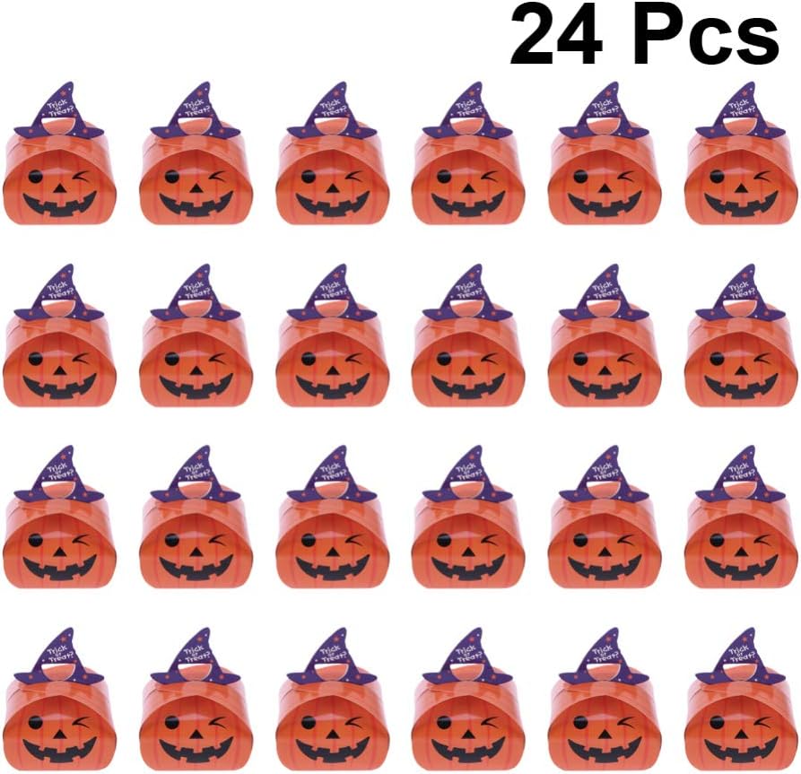 PRETYZOOM 24pcs Halloween Favor Boxes Paper Pumpkin Gift Bags Halloween Trick or Treat Boxes for Halloween Kids Birthday Decorations
