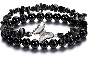 CrystalTears Crystal Bracelets for Women 2pcs Natural Healing Gemstone Beaded Bracelet Butterfly Charms Stone Layered Bracelet Gifts Women