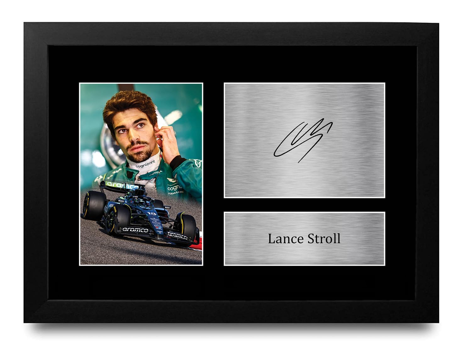 HWC Trading FR A4 Lance Stroll Aston Martin Gifts Printed Signed Autograph Picture for F1 Formula 1 Racing Fans - A4 Framed