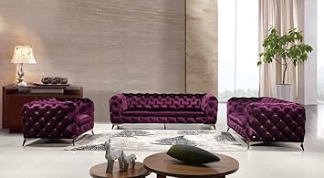 Amazon Com J M Glitz Living Room Velour Sofa Set Purple