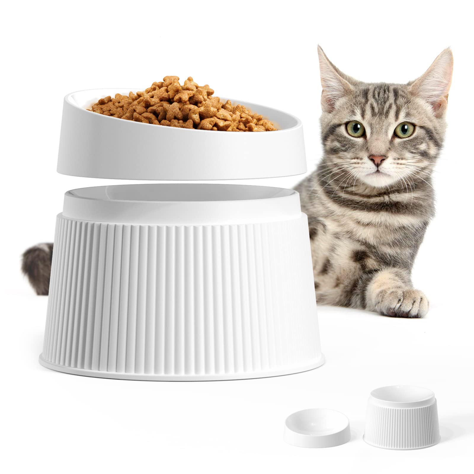 Photo 1 of uahpet Elevated Cat Food Bowl, Super Widen Raised Cat Food Dishes for Protecting Spine, Reliefing Whisker Fatigue, Anti-Vomiting Tilted Pet Feeding Bowls