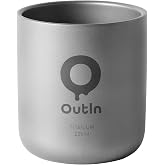OutIn Ultralight Titanium Coffee Cup, Camping Mug for Backpacking &amp; Hiking | Double-Wall Insulated Pure Titanium Cup, Flavor-Safe &amp; Durable, Compatible with OutIn Nano Espresso Machine, (220ml, 85g)