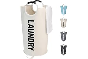 Maxsilan 90L Large Laundry Basket, Freestanding Tall Clothes Hamper, Collapsible Laundry Bag,Waterproof with Foam Protected Aluminum Handles for College Dorm, Family,Beige