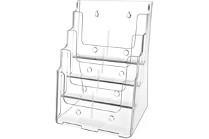 MaxGear Acrylic Brochure Holder 8.5 x 11 inch, 4 Tier Clear Literature Organizer Magazine Stand Display with Removable Divider for 4 x 9 inch Brochures, Pamphlet, Wall Mount or Countertop, 1 Pack
