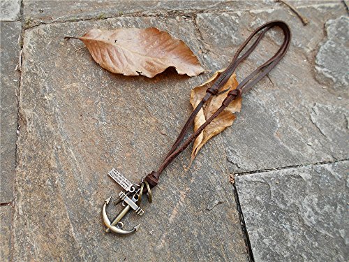 Long Leather Chain Cord Boho Necklace With Vintage Bronze Alloy Anchor Pedant Sweater Charm Necklace