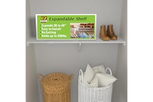 EZ Shelf - DIY Expandable Closet Shelf (NO Hanging Rod) - 28” to 48” - White - Easy to Install to 2 Sidewalls - (EZS-SW48) - Wire Closet Shelving Alternative