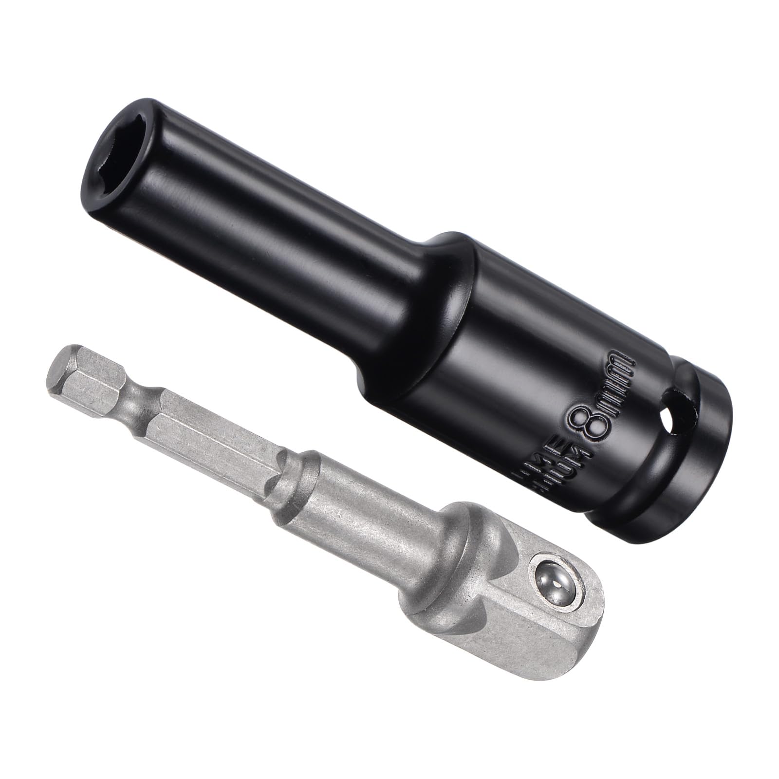 CoCud Deep Socket Set, 8mm Socket 3" Length 1/2" Drive, CR-V 6-Point Drive Socket Accessory Set with 1/4" Socket Adapter - (Applications: for Electric Hand Drill Screwdriver)