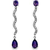 14k White Gold Earrings with Diamonds and Amethysts