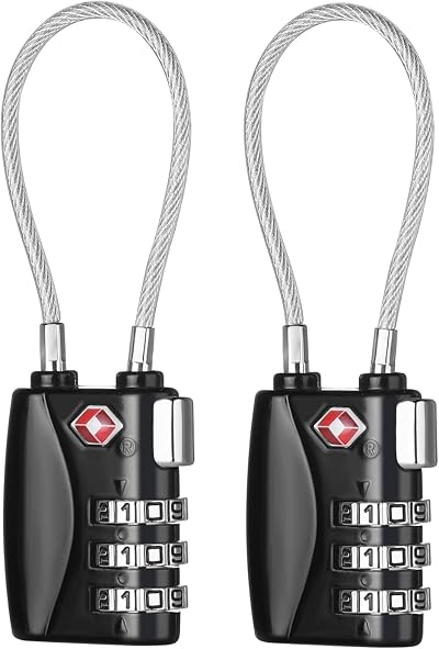 ZHEGE TSA Approved Cable Travel Locks 3 Digit Combination 2 Pack Black