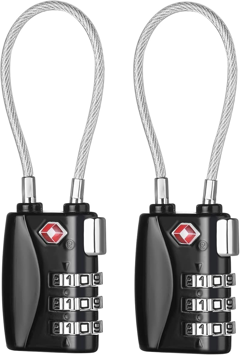 ZHEGE TSA Approved Cable Travel Locks 3 Digit Combination 2 Pack Black