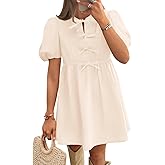 ZESICA Women's Summer Short Sleeve Tie Front Mini Dress Cute Babydoll Ruffle Pleated A Line Tunic Dresses