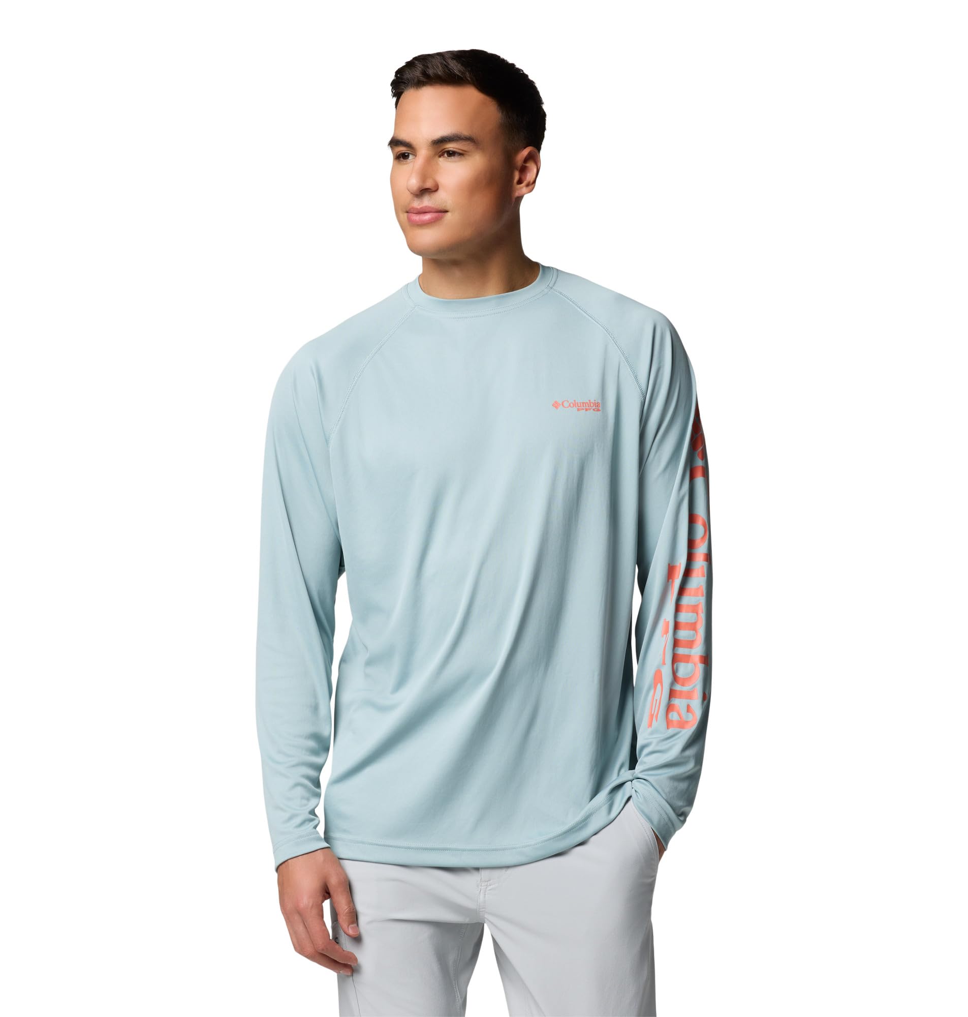 Columbia Men's Terminal Tackle Long Sleeve Shirt, Crushed Blue/Faded Peach Logo, 5X Image