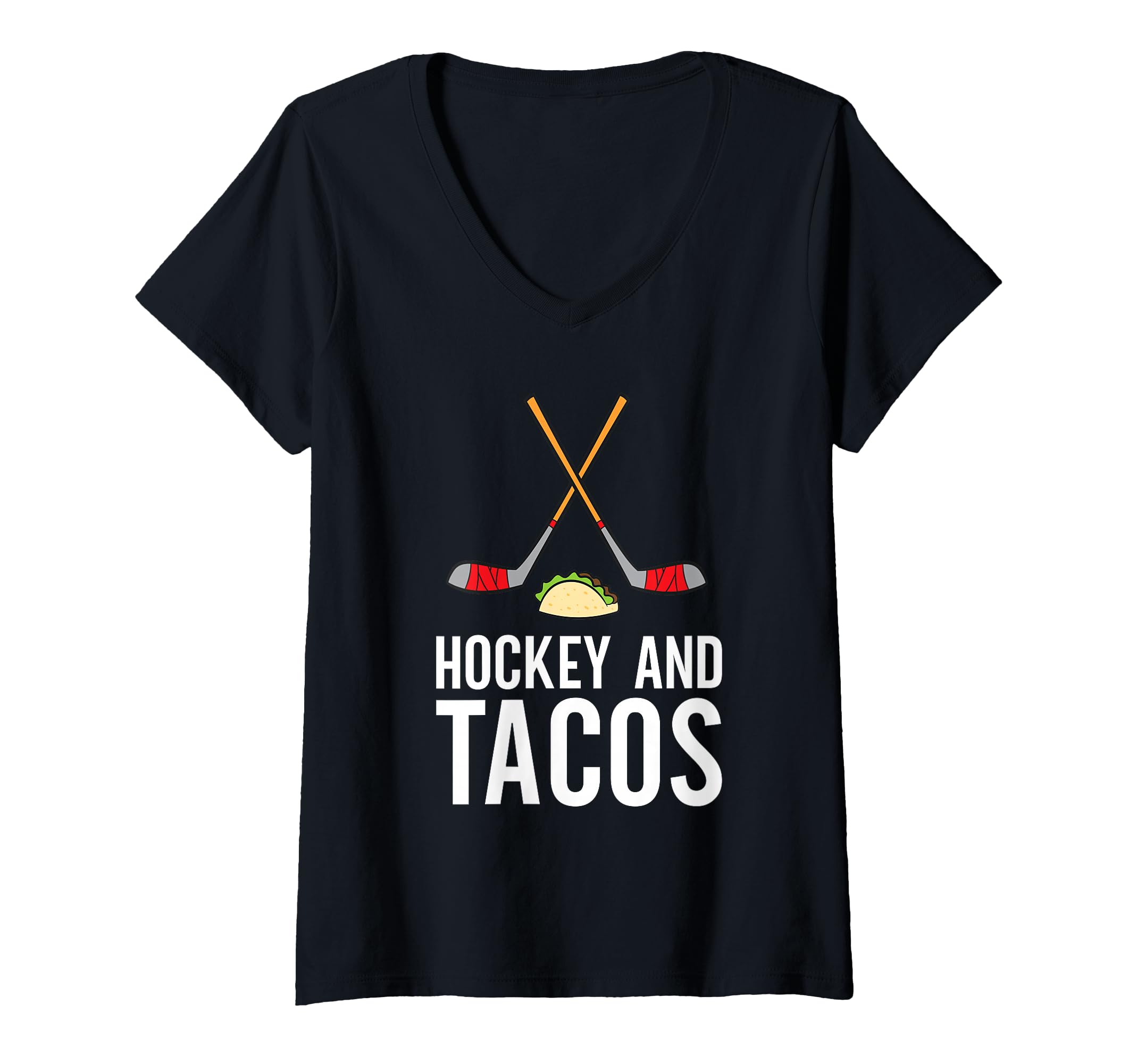 Womens Funny Hockey Lover Hockey And Tacos Ice Hockey V-Neck T-Shirt
