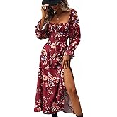 Narecte Long Sleeve Dress for Women Boho Floral Maxi Dress Elegant Casual Dresses for Beach Vacation
