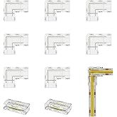 PAUTIX 8mm 2-Pin COB Connector 8pcs L-Shaped/Corner Connectors,Reusable Solderless Adapter Terminal Extension Connection,2pcs Gapless Strip to Strip Connectors for COB LED Strip Lights,SMD LED Strips