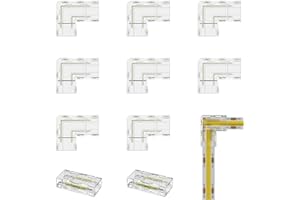 PAUTIX 8mm COB Connector 8pcs L-Shaped/Corner Connector,Unwired Clips Solderless Adapter Terminal Extension Connection,2pcs Transparent Gapless Connectors for 2-Pin COB LED Strip Lights,NOT for 10mm