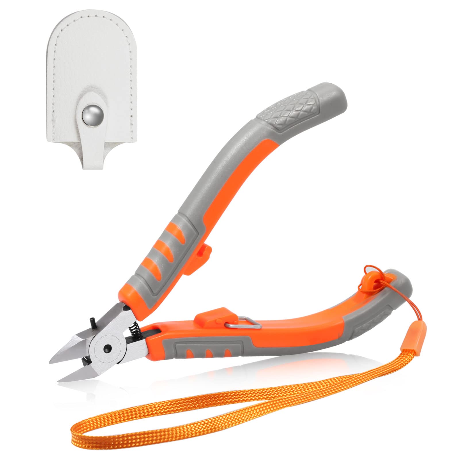 SPEEDWOX Side Cutter 5-Inch, Diagonal Cutting Pliers, Wire Cutting Nippers with Safety Lock and Protective Holster, Mini Precision Flush Cutters Tapered Head Wire Clippers for Narrow Areas