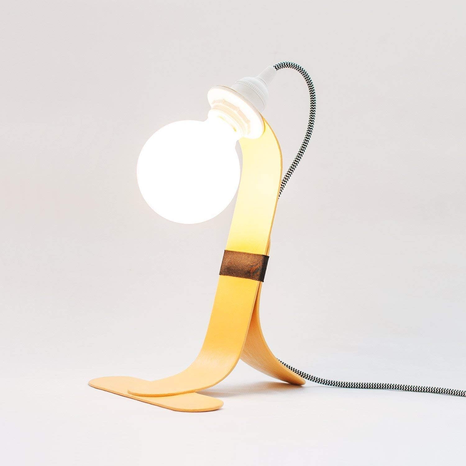 Modern minimalistic wooden bedside table lamp. Scandinavian handpainted table lamp