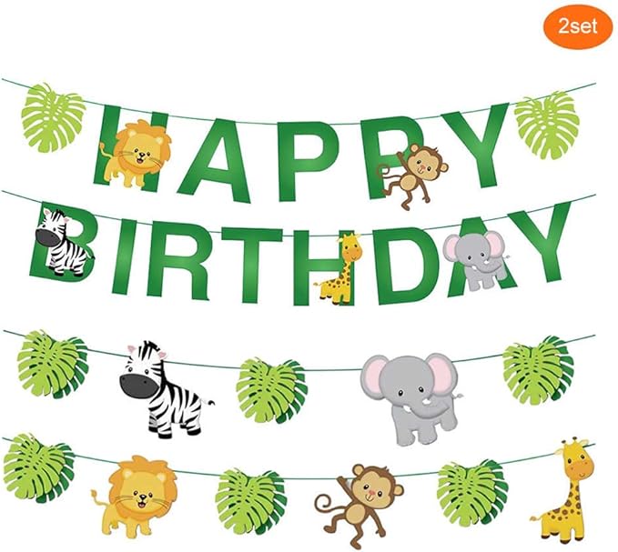 Dusenly Banniere Joyeux Anniversaire Animaux De La Jungle Ensemble De Guirlande De Papier Nid Dange Decoration De Fete Sur Le Theme De La Foret Guirlandes Cotillons Et Confettis Loisirs Creatifs