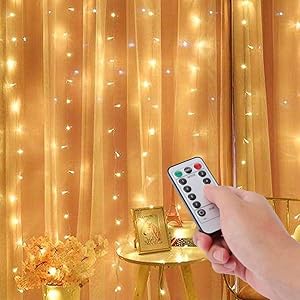 Curtain Light with 8 Modes Control Decoration for Window Home Patio Garden Christmas Indoor Outdoor Decoration, USB Operated, IP65WATERPROOF (9.8ft X 6.5ft) (White)