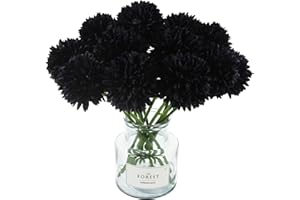 Tinsow 12 Pcs Faux Ball Chrysanthemum Bouquet Black Flowers for Home Halloween Party Fall Harvest Festival Decoration (Black, 12)