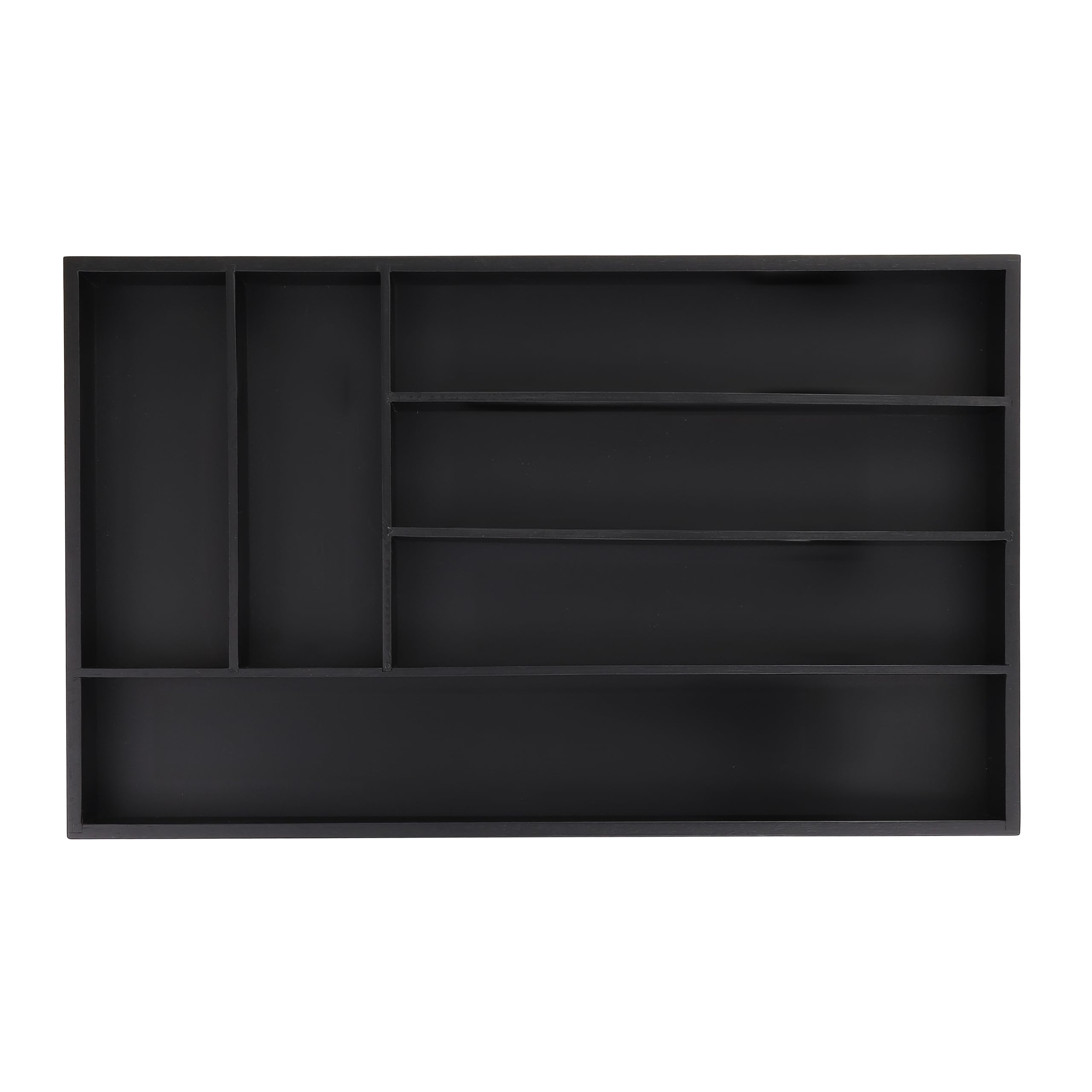 Relaxdays Bamboo Cutlery Tray, 6 Compartments, HWD: 5 x 46 x 28 cm, Kitchen Drawer Insert, Silverware Organiser, Black