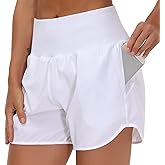 THE GYM PEOPLE Women’s High Waist Running Shorts with Liner Athletic Hiking Workout Shorts Zip Pockets