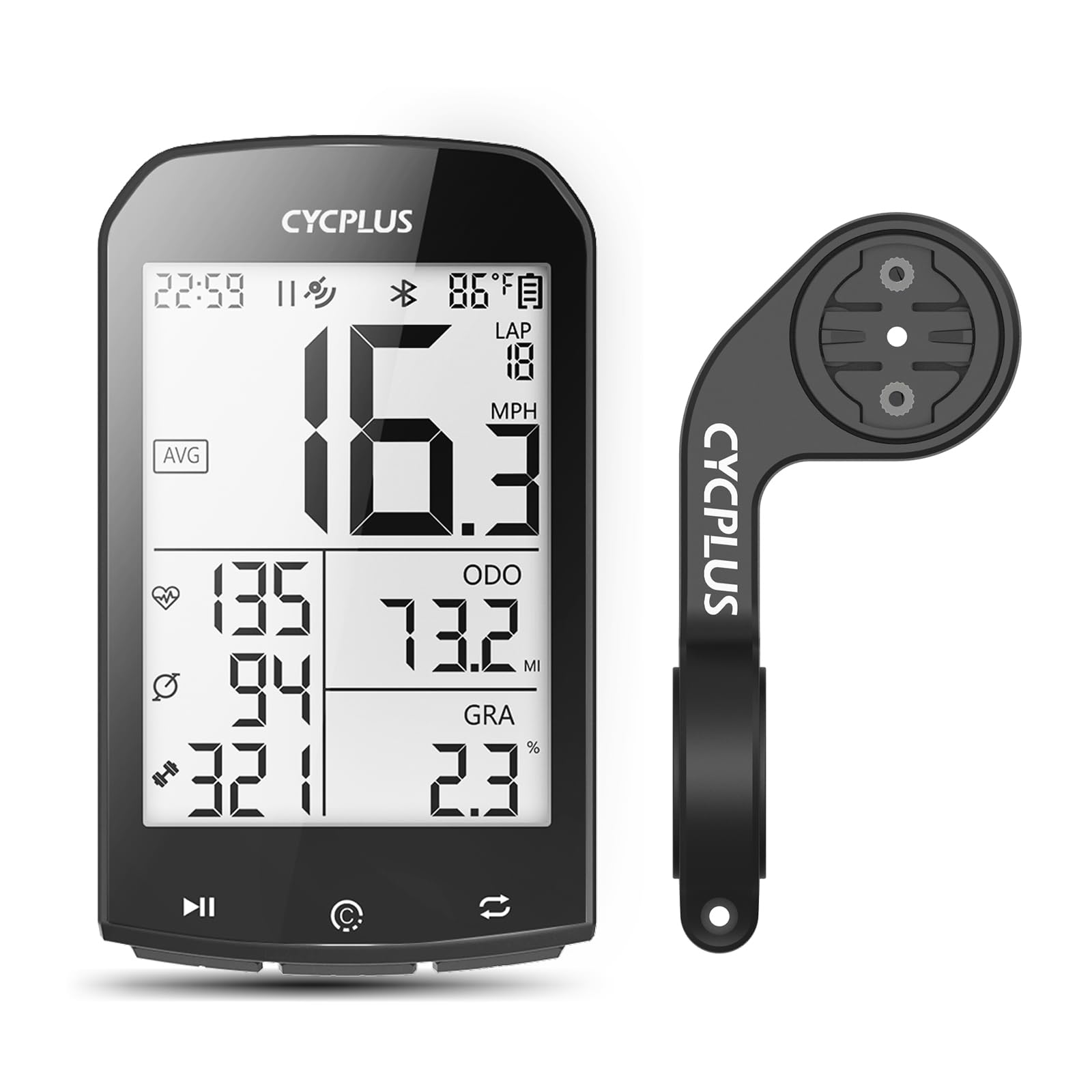 CYCPLUS M1 GPS Bike Computer 7.4 cm LCD Display Waterproof Bicycle Tracker Speedometer and Odometer with Bike Computer Holder Z1