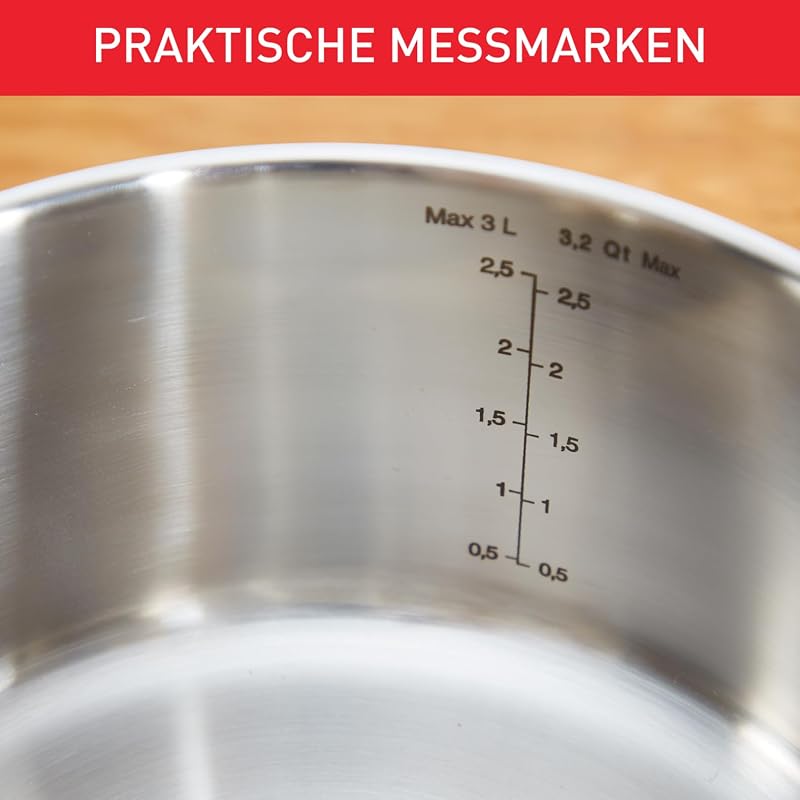 A70546 Duetto Kochtopf | 24 cm | induktionsgeeignet | einfache Reinigung in der Spülmaschine | Messskala | Glasdeckel zum Abgießen | Edelstahl