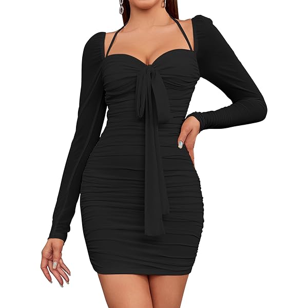Floral Print Bodycon Mini Dress Ranfare Women's Long Sleeve Bodycon Mini  Dress