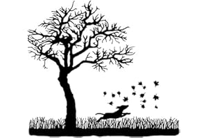 CAPTIVE DECALS Tree Dog Chasing Leaves 2 pcs 4" Black Fused Glass Decals