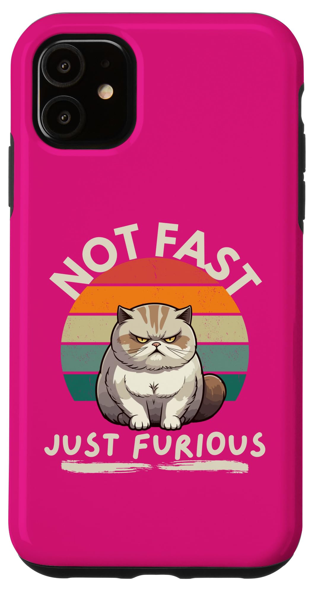 iPhone 11 Not fast just furious with angry cat in retro sunset . Case