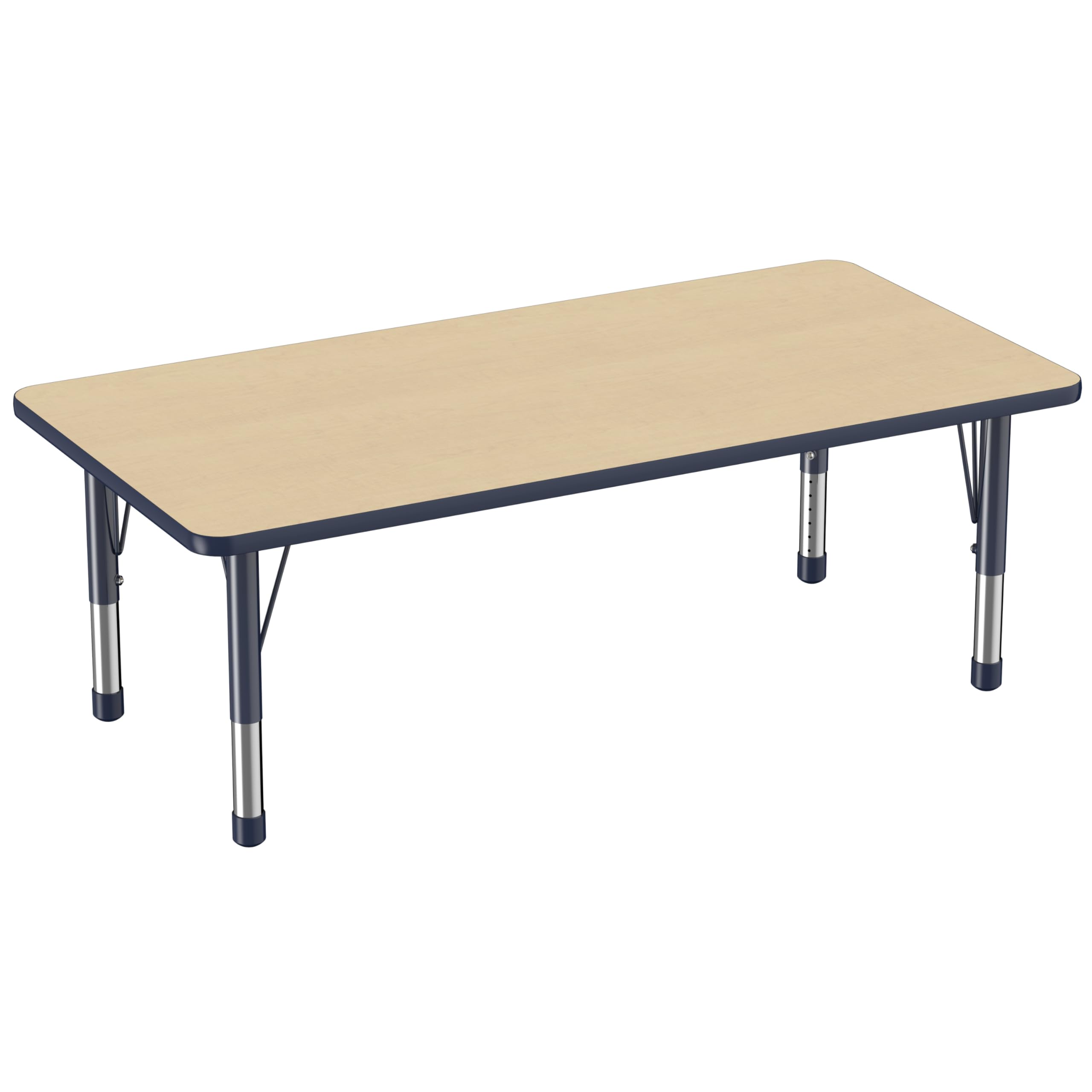 Photo 1 of **table top only, no legs**FDP Rectangle Activity School and Classroom Kids Table (30 x 60 inch), Toddler Legs, Adjustable Height 15-24 inches - Maple Top and Navy Edge