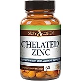 Suzy Cohen Chelated Zinc Supplements - 60 Capsules Gentle on The Stomach - Zinc is for Healthy Cell Growth and DNA Formation - Supports Healthy Immune Function and Skin Health