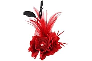 Song Qing Women's Fascinator Feather Flower Hair Clip Pin Brooch Corsage Bridal Hairband Derby Hat Cocktail Party Wedding (A01 Red)