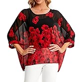 Ckikiou Womens Batwing Loose Chiffon Summer Blouse Tunic Floral Printed Boho Beach Cover ups