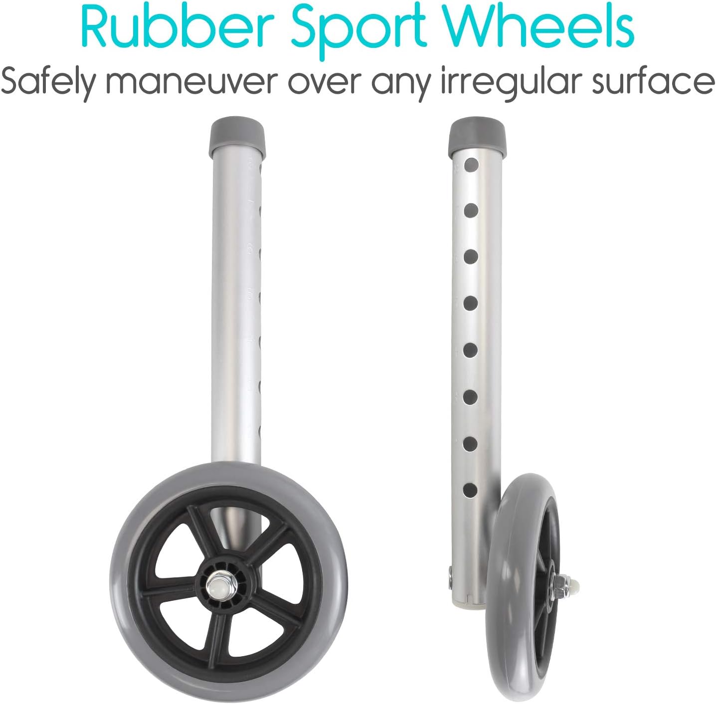 Vive Walker Wheels and Ski Glides - Replacement Feet - Accessories Parts Set for Folding Medical Walkers - Universal Front, Back Stability Safety Wheel - Includes 2 Glide Tips, Two 5 Inch Rubber Wheel: Health & Personal Care