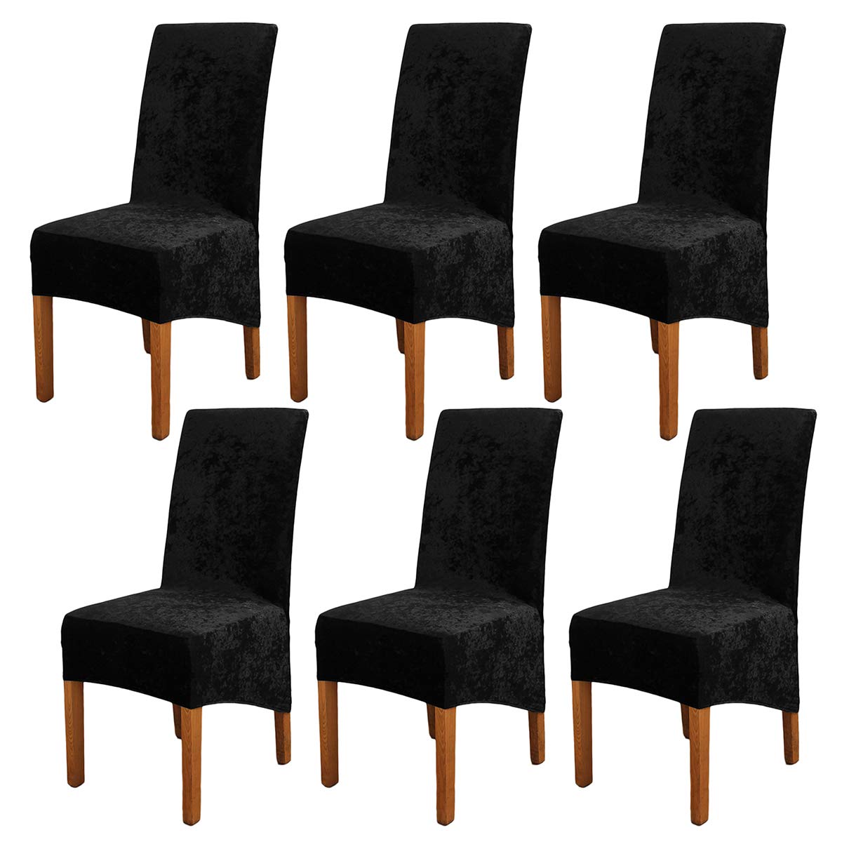 ele ELEOPTION Crushed Velvet Stretchable Elastic Chair Covers for Dining Room Wedding Banquet Party Decoration, XL High Back Chair Protector Slipcover (Black, Pack of 6)