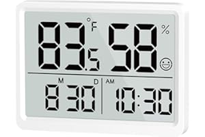 DOOMAY Room Thermometer Indoor - Hygrometer Temperature and Humidity Monitor with High Accuracy Sensor LCD Display Large Display Date Clock for Kitchen Baby Room Office (White)