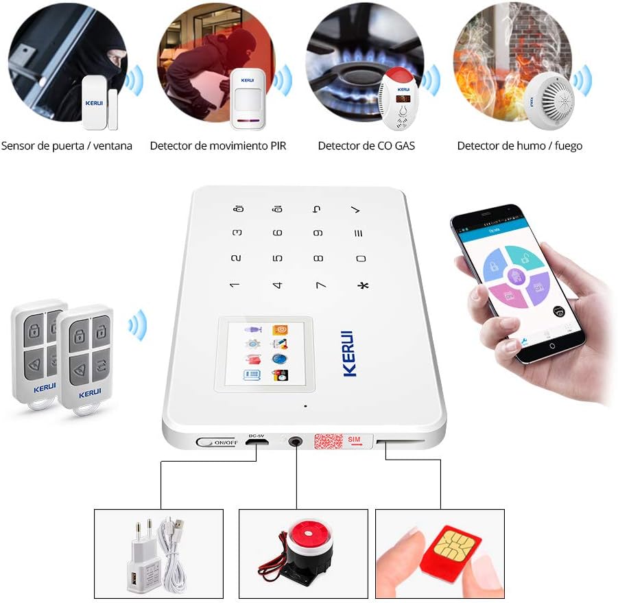 KERUI G18 Sistema Alarma gsm(NO WiFi) Inalámbrico Control Remoto por Call/SMS/App - Kit Alarma Antirrobo Casa DIY con Sensor Puerta/Detector Movimiento PIR/Mando a Distancia para Hogar/Tienda/Garaje: Amazon.es: Bricolaje y herramientas