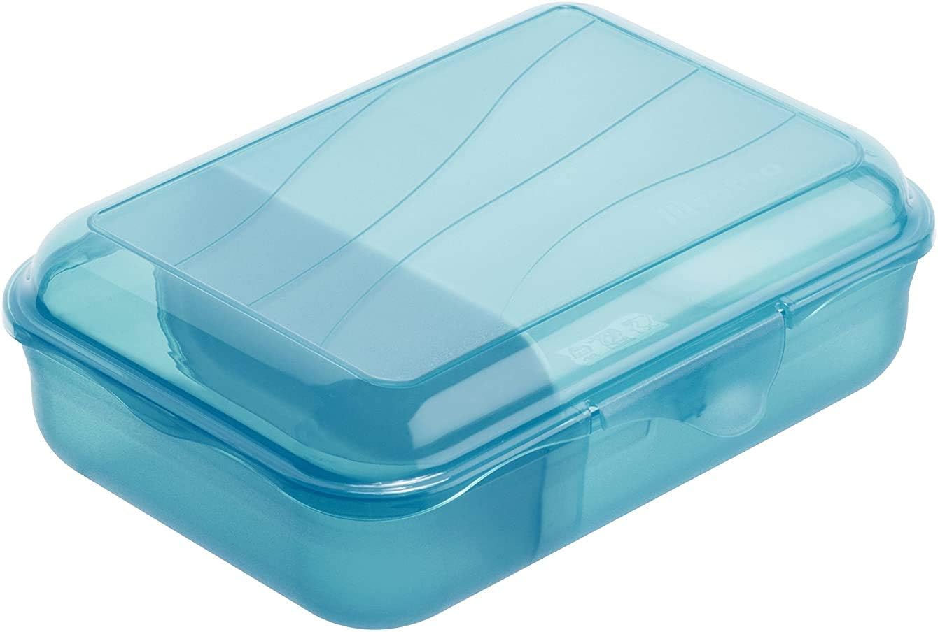 Rotho Fun Vesperdose 0,9l mit herausnehmbarer Trennwand, Kunststoff (PP) BPA-frei, blau, S/0,9l (17,7 x 12,9 x 6,0 cm)