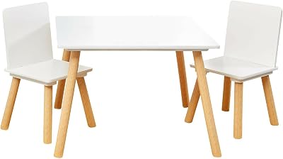 Liberty House Toys Wooden Table & 2 Chairs Set for Kids, White & Pine