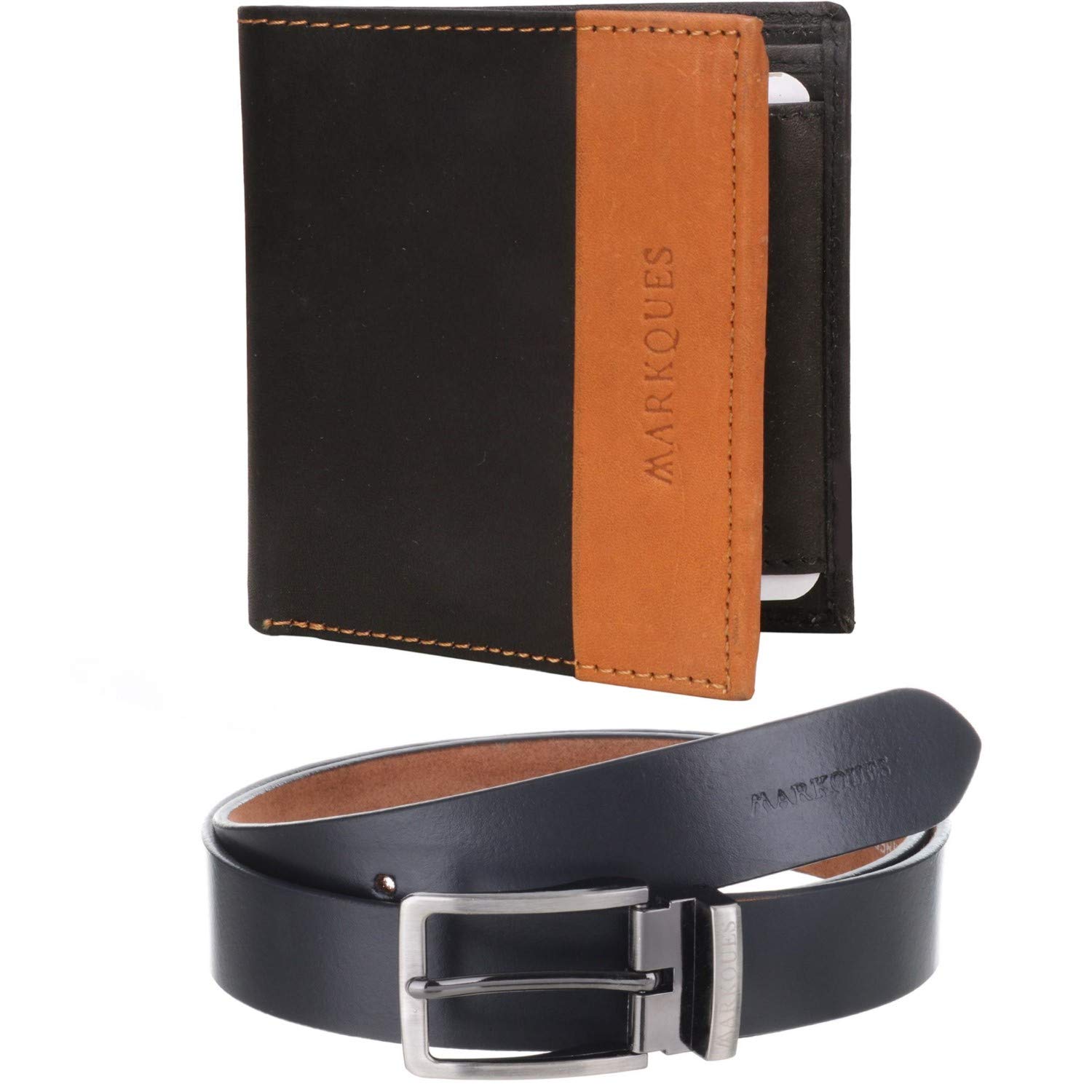 Buy MARKQUES Black Genuine Leather Wallet And Belt Combo Gift Set For Men (FUR220104 EXE01) at