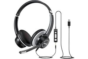 KONNAO Computer Headset with Microphone, 3.5mm/USB Headsets Wired with Noise Cancelling Microphone, Stereo Headphones with MI