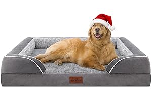 Comfort Expression Orthopedic Dog Bed for Extra Large Dogs 42x30 Inch, Waterproof Egg Crate Foam XL Pet Bed with Removable Bolsters, Dog Couch with Washable Cover & Non-Slip Bottom, Grey