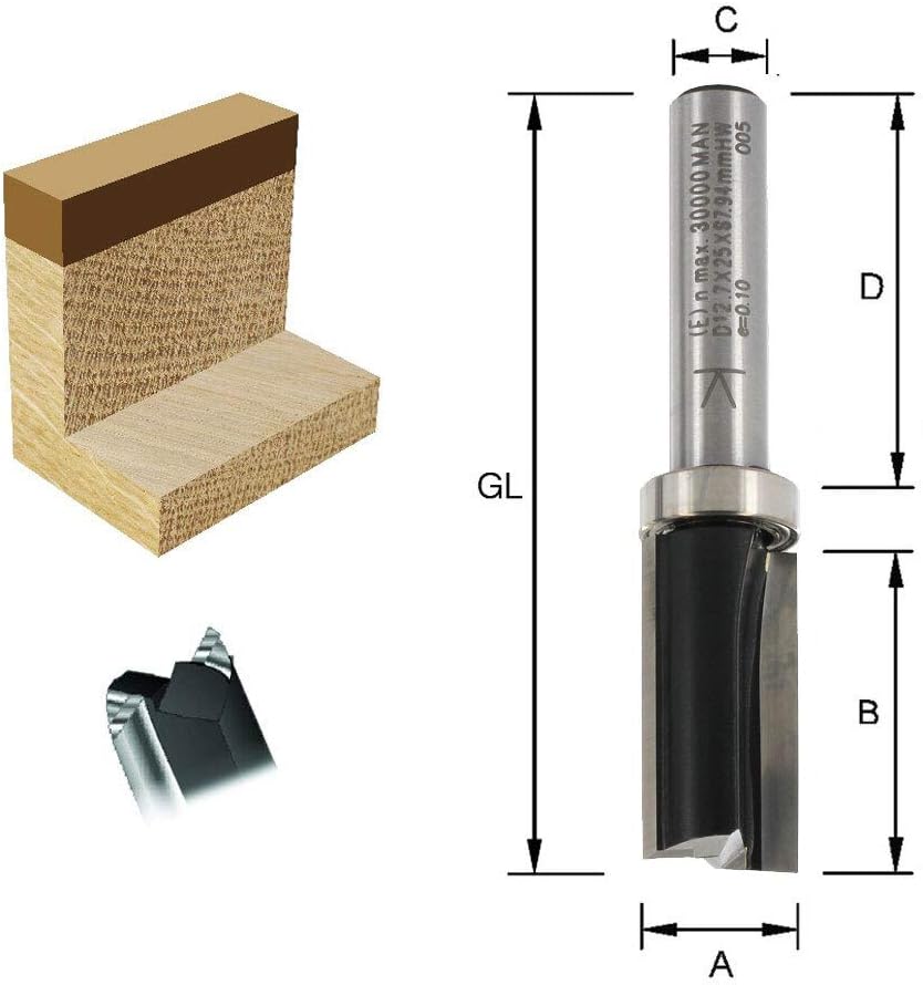 ENT 11653 Trimming Cutter Tungsten Carbide TC, Shank (S) 8 mm, Diameter (D) 12,7 mm, NL 25 mm, SL 32 mm, GL 62 mm, with Ball Bearing - Image 3