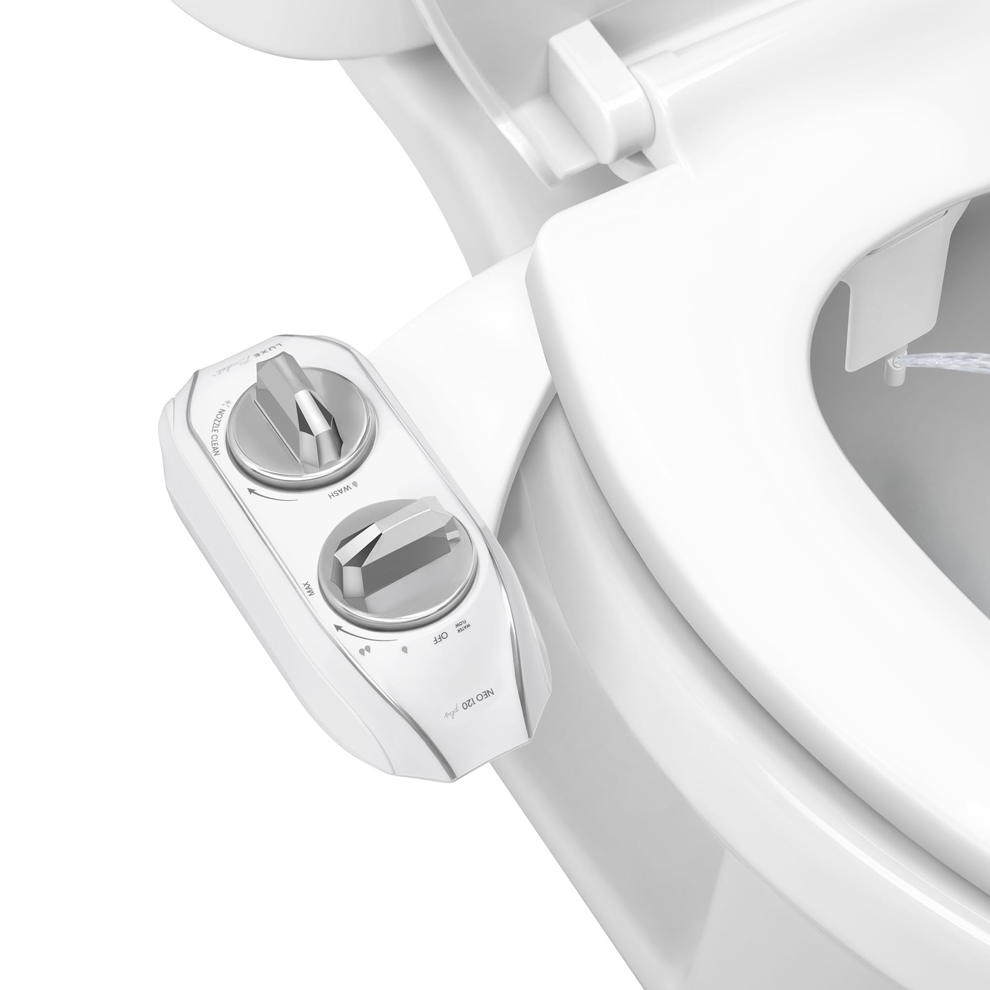 LUXE Bidet NEO 120 Plus - Single Nozzle, Non-Electric Bidet Attachment for Toilet Seat, Patented Slide-In Install, 360° Self-Clean, EZ-Lift to Clean, Rear Wash (Chrome)
